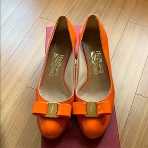 Salvatore Ferragamo Vera Patent Orange Heel